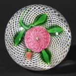 ST LOUIS POMPOM PAPERWEIGHT, mid 19th century, a central pink flower head with a side bud and four