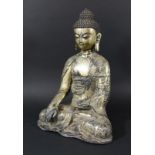 CHINESE OR TIBETAN MING STYLE BUDDHA, seated crossed legged, decorated with various buddhistic