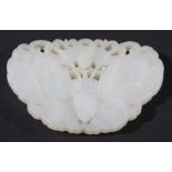 CHINESE WHITE JADE BUTTERFLY AND BAT PLAQUE, width 8cm