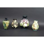 MOORCROFT VASES 4 various vases including a modern vase in the Wisteria design, made for the