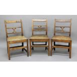 SET OF SIX OAK DINING CHAIRS, 19th century and probably from Carmarthen, the triple back rest with X