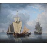 CIRCLE OF JAN VAN OS (1744-1808) MARINE SCENE, WITH VESSELS ON A CALM Oil on panel 16.5 x 19cm. ++ A