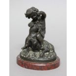 AFTER BOUCHER, Bacchanalian cherub feeding grapes to a goat, brown patinated bronze, signature