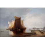 JAMES WEBB (1825-1895) MOORED FISHING BOATS Signed and dated 66, oil on canvas 50 x 75cm. ++