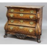 DUCTH MARQUETRY BOMBE CHEST, late 18th century, with four, graduated long drawers, the whole