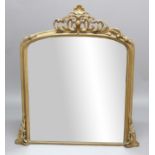 GILTWOOD OVERMANTEL MIRROR, 19th century, the arched plate beneath a scrolling crest, height