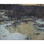 •GEORGE GRAHAM, RWS (1882-1949) WINTER RIVER IN WENSLEYDALE Signed and dated 1917, oil on canvas