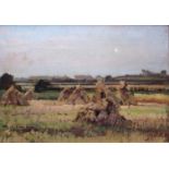 WILLIAM PAGE ATKINSON WELLS (1872-1923) CORN STOOKS Oil on board 23.5 x 34cm.; with two small