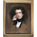 CIRCLE OF GEORGE HENRY HARLOW (1787-1819) PORTRAIT OF A GENTLEMAN Bust length sketch, wearing a dark