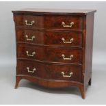 19TH CENTURY MAHOGANY AND BURR WALNUT SERPENTINE CHEST, the crossbanded top above four long