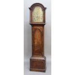 MAHOGANY LONGCASE CLOCK, the 12" brass dial with subsidiary seconds dial and date aperture,