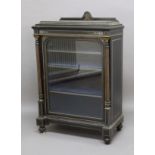 VICTORIAN EBONISED, IVORY AND AMBOYNA INLAID PIER CABINET, retailers plaque for TH Filmer and