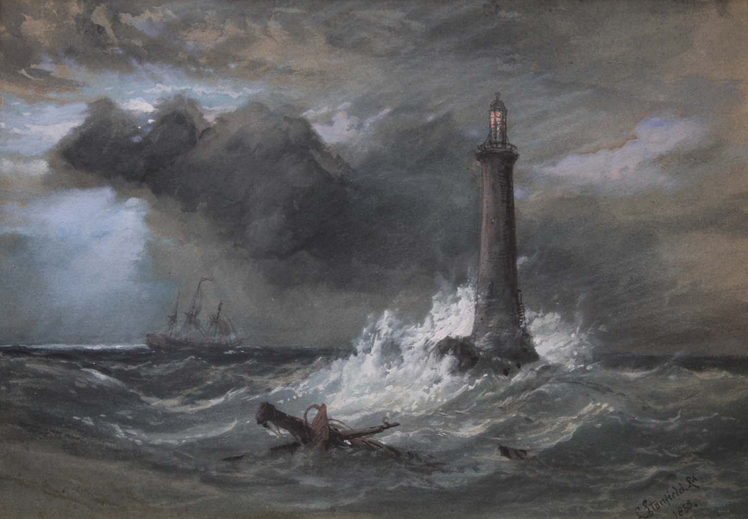 CLARKSON STANFIELD, RA (1793-1867) EDDYSTONE LIGHTHOUSE Signed and dated 1855, bears inscribed label