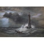 CLARKSON STANFIELD, RA (1793-1867) EDDYSTONE LIGHTHOUSE Signed and dated 1855, bears inscribed label