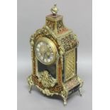 FRENCH LOUIS XVI STYLE 'BOULLE' MANTEL CLOCK, 19th century, the brass dial with blue enamelled