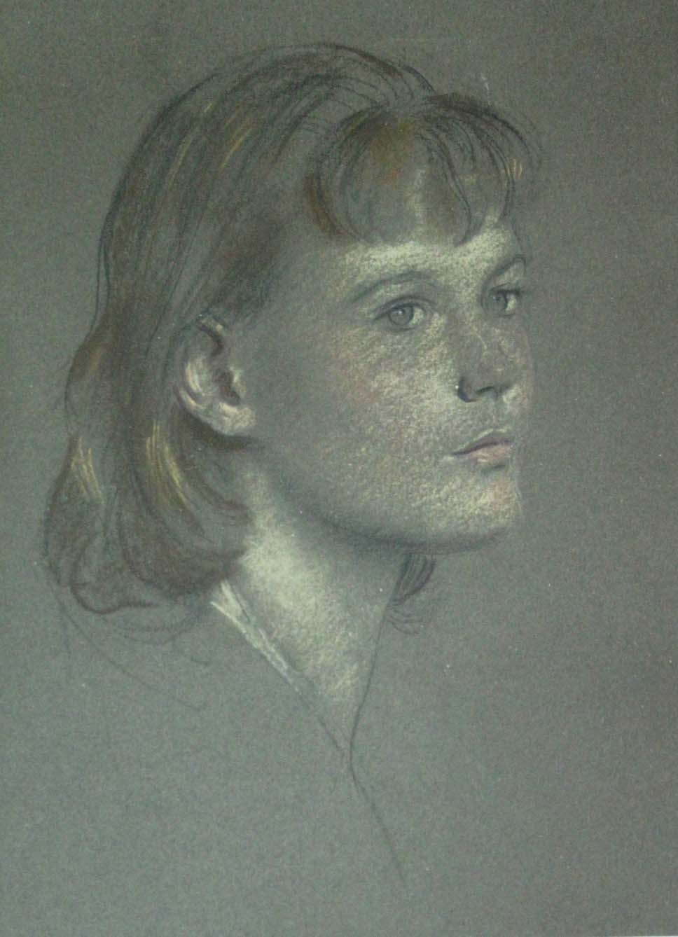 •ALFRED KINGSLEY LAWRENCE, RA (1893-1975) PORTRAIT STUDY OF A YOUNG LADY Chalk and charcoal on