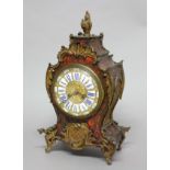 FRENCH LOUIS XV STYLE BOULLE MANTEL CLOCK, the 5 1/2" gilt dial with blue and white enamelled
