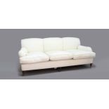 GEORGE SMITH SOFA, in the Howard style, with linen coloured upholstery, fixed back and loose seat