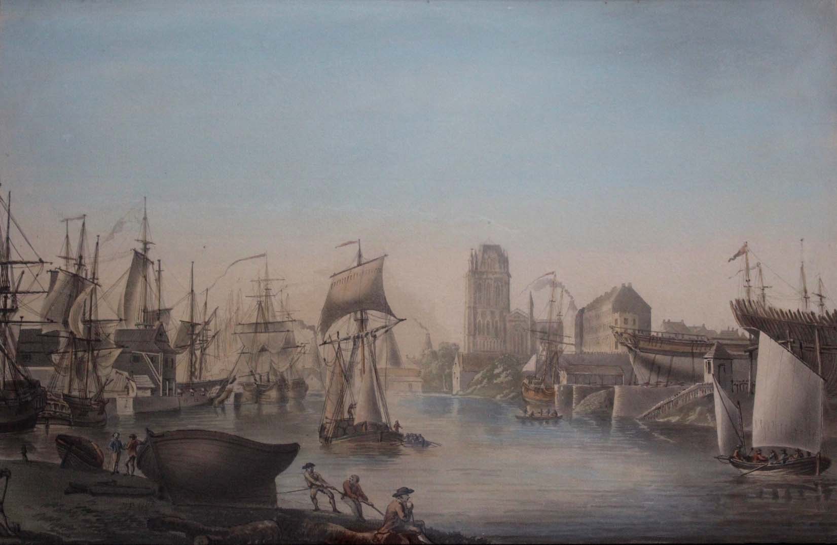NICHOLAS POCOCK (1740-1821) BRISTOL HARBOUR, WITH ST MARY REDCLIFFE; THE AVON GORGE, LOOKING TOWARDS