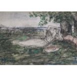 PIERRE LAPRADE (1875-1931) NUE ALLONGEE Signed, watercolour and black crayon 32 x 46.5cm. ++ Some
