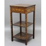 DUTCH STYLE INLAID FOLD OUT OCCASIONAL TABLE, 19th century, the hinged cover inlaid with birds in