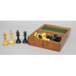 STAUNTON PATTERN CHESS SET, weighted, in boxwood and ebony, boxed, height of king 9cm, height of