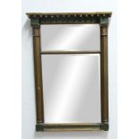 REGENCY GREEN AND GILT PIER MIRROR, the bevelled, double plate beneath a ball cornice and flanked by