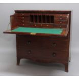 MAHOGANY AND EBONY STRUNG SECRETAIRE CHEST, early 19th century, with a fitted secretaire drawer