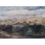 DAVID COX Junior (1809-1885) LONG MYND, STOKESAY CASTLE Signed, watercolour and pencil 24.5 x 34.