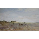 ROBERT THORNE WAITE, RWS (1842-1935) FISHWIVES ON A BEACH AT LOW TIDE Signed, watercolour and pencil