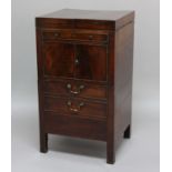 GEORGE III MAHOGANY WASHSTAND, with vacant interior, one faux drawer above a cupboard and pot