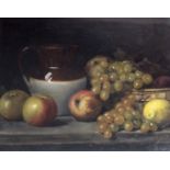 C** P** CRAWFORD (Fl.1891-1893) STILL LIFE OF APPLES, GRAPES AND A LEMON WITH A JUG ON A LEDGE