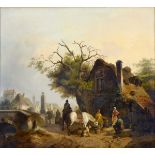 FOLLOWER OF WIJNAND JOHANNES JOSEPH NUYEN (1813-1839) DUTCH VILLAGE SCENE WITH FIGURES, DOGS AND