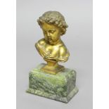 19TH CENTURY SCHOOL, Bust of a Child, indistinct signatures, gilt bronze on a green marble plinth,