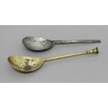 BRASS DECORATED BALUSTER SEAL TOP SPOON, circa 1650, with a mark to the bowl, length 17.5cm;