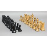 BRITISH CHESS COMPANY CHESS SET, No 1S, circa 1891, weighted, boxwood and ebony, some pieces stamped