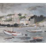 •DAPHNE PEACH (20th Century) A CORNISH HARBOUR SCENE Signed ad dated 1945, watercolour and pencil