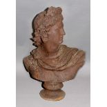 AFTER THE ANTIQUE, Bust of a classical male facing dexter on a socle base, cast iron, height 79cm