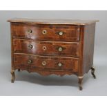 ITALIAN WALNUT SERPENTINE CHEST, 18th century, the shaped top with lozenge shaped panels, broad
