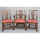 MATCHED SET OF EIGHT CHIPPENDALE STYLE MAHOGANY DINING CHAIRS, 18th and 19th century, with pierced