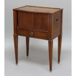 19TH CENTURY MAHOGANY BEDSIDE TABLE, possibly Dutch, the shaped rectangular top above tambour