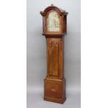 CHANNEL ISLANDS INTEREST: mahogany and inlaid longcase clock, the brass dial with an 11 1/2"