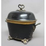 TOLEWARE COAL BOX, 19th century, with domed cover and scrolling handles and feet, height 51cm, width