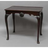 GEORGE II MAHOGANY SILVER TABLE, possibly Irish, the tray top above a shaped frieze with carved