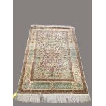 KAYSERI SILK PRAYER RUG, modern, the field of floral vines and an inscribed panel beneath the