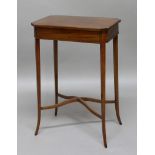 GEORGE III MAHOGANY WORK TABLE, the crossbanded, canted rectangular top enclosing a fitted interior,