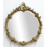 PAIR OF CIRCULAR GILT GESSO WALL MIRRORS, 19th century in the rococo style, height 80cm