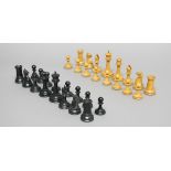 JAQUES STAUNTON PATTERN CHESS SET, in boxwood and ebony, stamped Jaques London to the white king and