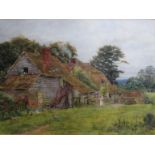 CHARLES LOW (Fl.1885-1902) HAMBLEDON COTTAGES Watercolour 26 x 36cm; with a watercolour by Wilfrid