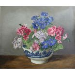 •ALFRED HAWKINS PALMER (1905-1984) A BOWL OF PETUNIAS Signed, oil on board 50 x 60cm. ++ Some